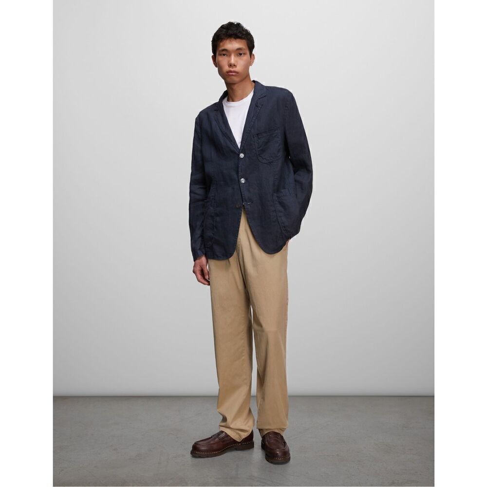 ASPESI Unisex Navy Cotton Seersucker Three Button Blazer Drawstring Short Set